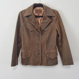 Vintage 90s Y2K Guess Brown distressed Leather Lined Jacket Blazer Size Medium